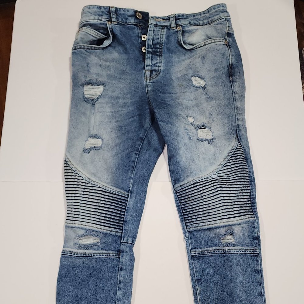 Zara Destroyed Moto Jeans